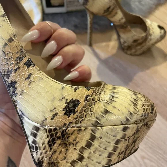 sergio rossi scarpe donna blunt heel peep toe pump snake nude - Picture 9 of 16